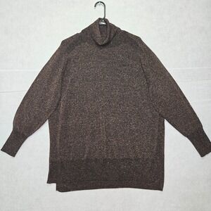 R#14 Joan Vassi XL Metallic Turtleneck Sweater Brown Sparkle Knit Long Sleeve